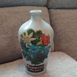 German Dimpled Ceramic Bottle Jug. Pretty Floral Transfer Pattern